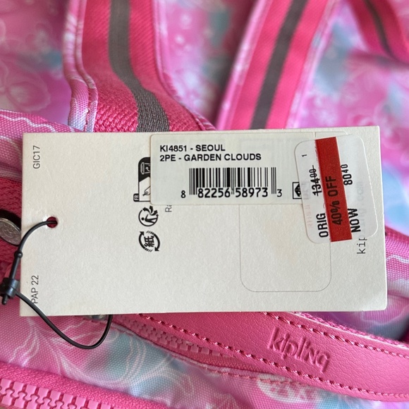 Kipling Seoul Laptop Backpack Garden Clouds Pink/White/Blue Floral/Butterfly NWT - Picture 15 of 16
